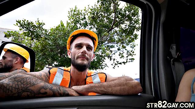 watch a bearded stud get fucked hard in the back of a van