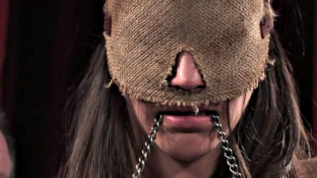 Public BDSM slut DP banged in IR sex in front of voyeurs
