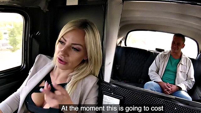 Bigboob taxi driver gets pussy licked and pounded on backseat