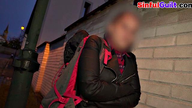 Dirty slut picked up and fucked in pussy by big cock