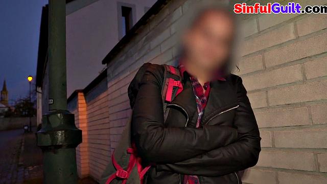 Dirty slut picked up and fucked in pussy by big cock