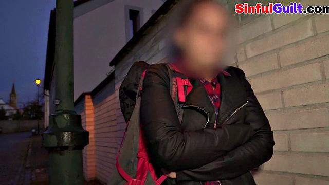 Dirty slut picked up and fucked in pussy by big cock