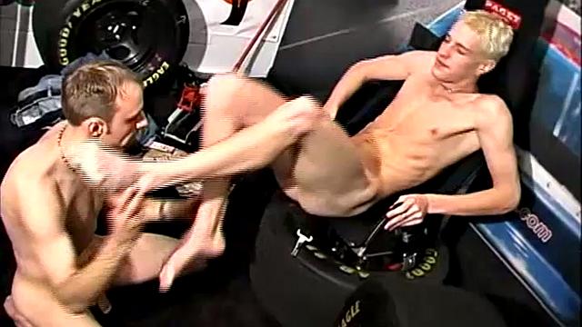 Passionate kissing and caressing leads to undressing, as Chad and Calib explore each other's skinny bodies.