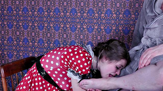 Foot-licking teen deep throats cock