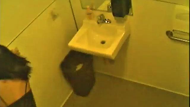 Bathroom blowjob caught on spy cam date night