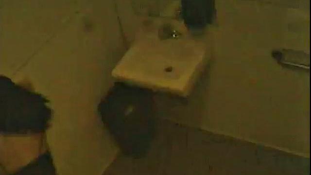 Bathroom blowjob caught on spy cam date night