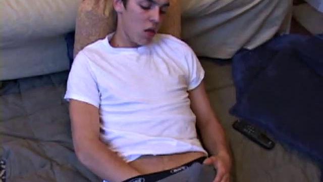 Brady Walker fondles his package, as he shows us his pre-cum stained briefs. He strokes himself, and enjoys tasting his pre-cum, before letting his handy helper take over. Brady lets himself go and enjoys the hand job.