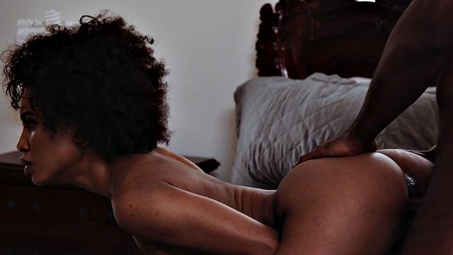 Black stepsis deepthroating before doggystyle