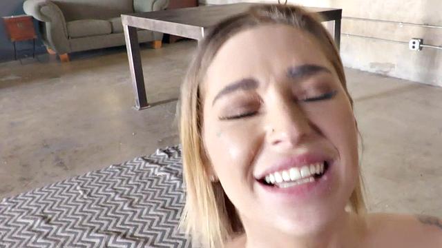 Blonde MILF with huge tits gets fingerfucked & pounded hard in reverse cowgirl position