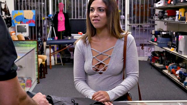 Naughty POV teen blows hard cock and gets her pussy pounded in the store