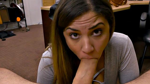 Naughty POV teen blows hard cock and gets her pussy pounded in the store