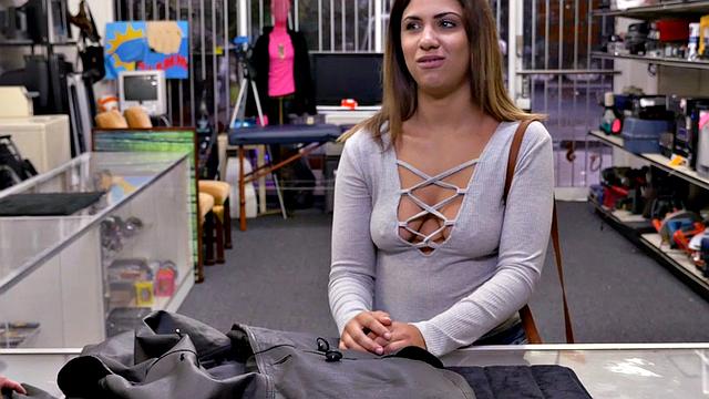 Naughty POV teen blows hard cock and gets her pussy pounded in the store