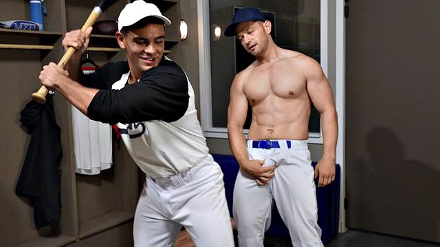 Sportive jock fucks stud in jockstrap in locker room