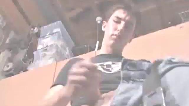 When he returns from skateboarding, JP starts up a porn video on the laptop and begins stroking his cock. After giving his dick a serious workout, JP dumps a warm load onto his belly.