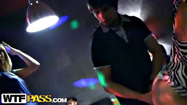 Hot party girls suck big dicks at the club