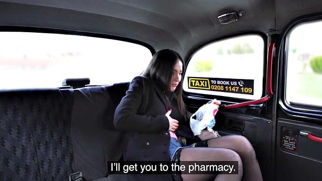 Hot brunette in stockings gets fucked hard in car outdoors for a cheap price