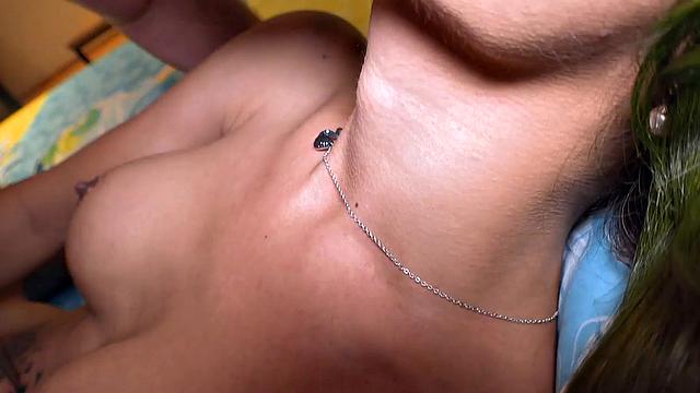 Green: Orange Dress Tiny Creampie Ride with Pee