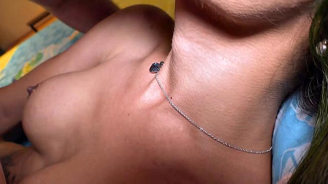 Green: Orange Dress Tiny Creampie Ride with Pee