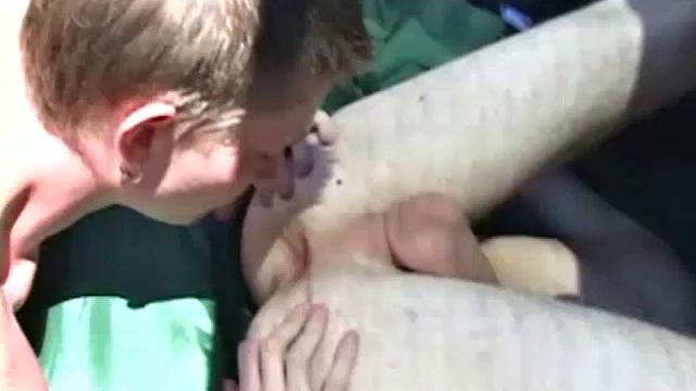 In this scene, stepbrothers Kenny and Blake are playing soccer off campus. After kicking the ball around, the two decide to each other. Rim jobs, blowjobs and finger fucking are just the beginning of this outdoor session.