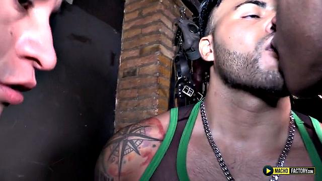 Interracial Threesome: Black Muscle Stud Fucks White Muscle Dudes