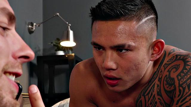 Athletic jock barebacks tattooed Asoan in ass