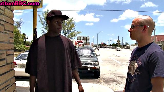 Ebony thug gets fucked in public by white top