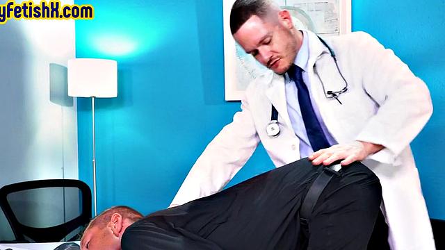 Skinny gay fisted and foot fucked at doctor's office