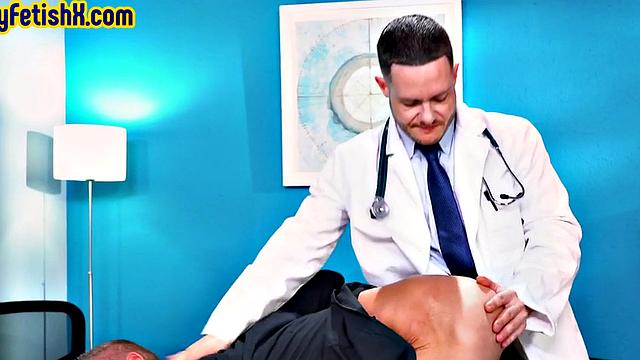 Skinny gay fisted and foot fucked at doctor's office