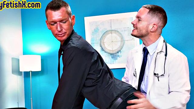 Skinny gay fisted and foot fucked at doctor's office