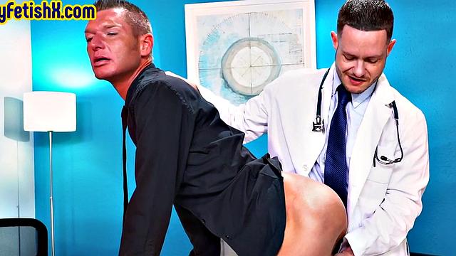 Skinny gay fisted and foot fucked at doctor's office