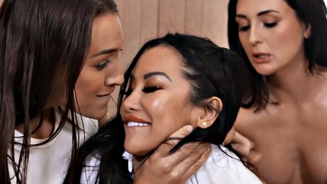 Dyke bitches fingering wet pussies in threesome