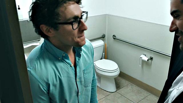 Office colleagues in bareback threesome action with DILF