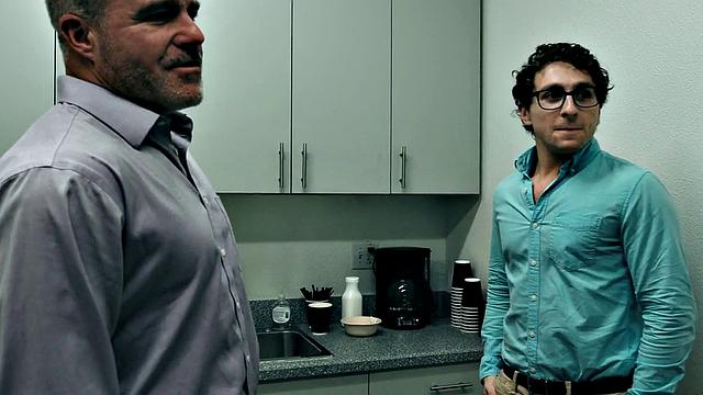 Office colleagues in bareback threesome action with DILF