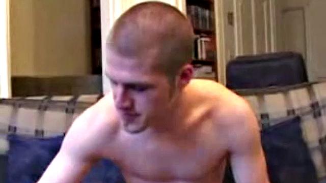 Alex West feels himself, through his jeans, and then strips naked to expose his stiff cock. He strokes for a while, and then pulls out a jelly dildo, lubes it up an dstuffs his ass with it. Alex soon pumps out a warm cum load on his chest.