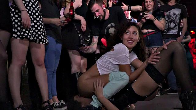 Slutty Latina fucked n facialized in front audience