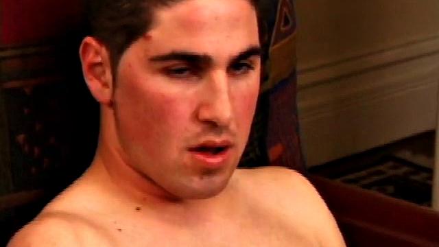 Johnny hooks up with Jake and it's not long before he's reaching for his cock. Shirtless on the sofa, there's some side-by-side jacking off, until Johnny stands so Jake has easier access to his dick.