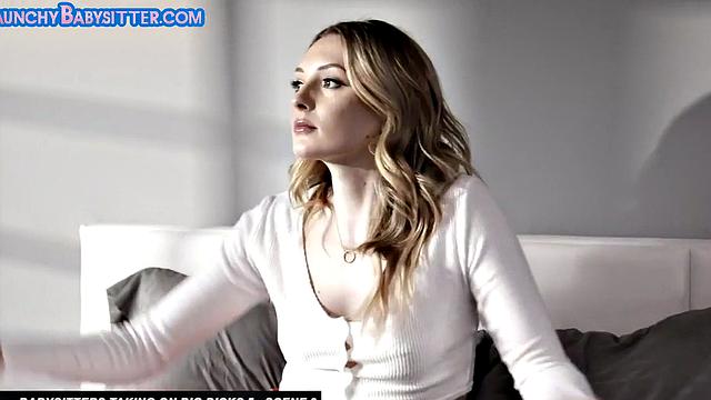 Cock-sucking babysitter bouncing on cock after teasing