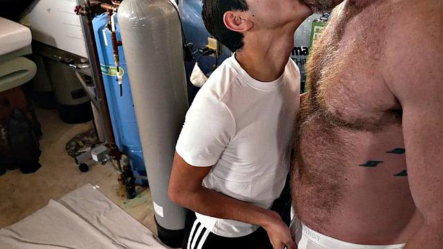 Skinny twink gets barebacked by massive tattooed DILF