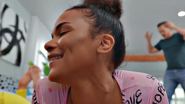 Gamer ebony babe and her BFF in a 3way