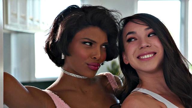 Trans Latina & Ebony GF Spitroast Tatted Cock with Kasey Kei and Lola Morena - GenderXFilms