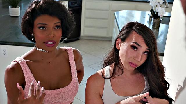 Trans Latina & Ebony GF Spitroast Tatted Cock with Kasey Kei and Lola Morena - GenderXFilms