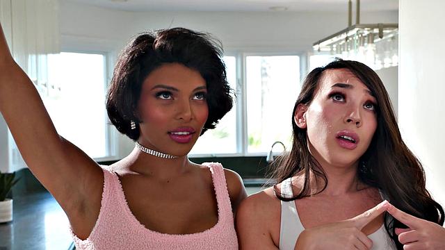 Trans Latina & Ebony GF Spitroast Tatted Cock with Kasey Kei and Lola Morena - GenderXFilms