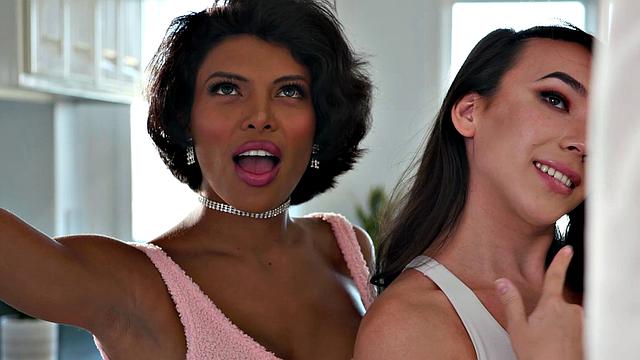 Trans Latina & Ebony GF Spitroast Tatted Cock with Kasey Kei and Lola Morena - GenderXFilms