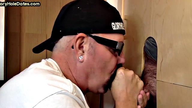 Cum-loving gloryhole DILF sucks BFs dick till mouth jizz