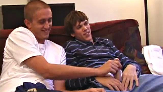 While watching a porn video, Matthew Matters works up a boner and Rod Filler goes down on the monster. In return, Matthew swallows Rod's dick and a face fucking oral exchange follows.