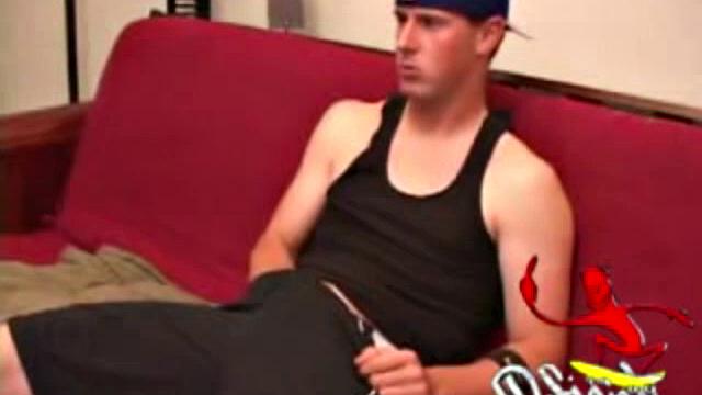Maxx Wood works his cock under his shorts and then pulls it out to lube up. The man strokes with determination, edging himself a few times, before covering his naked body in a splattering of warm cum.