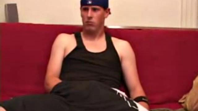 Maxx Wood works his cock under his shorts and then pulls it out to lube up. The man strokes with determination, edging himself a few times, before covering his naked body in a splattering of warm cum.