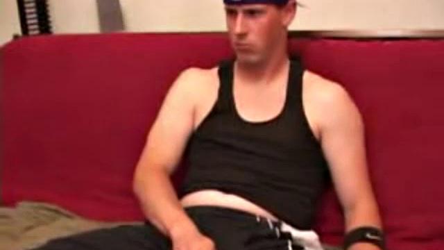 Maxx Wood works his cock under his shorts and then pulls it out to lube up. The man strokes with determination, edging himself a few times, before covering his naked body in a splattering of warm cum.