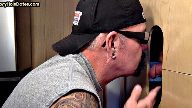 Gloryhole DILF deepthroats with his greedy dirty mouth