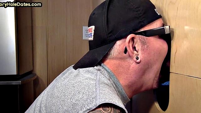 Gloryhole DILF deepthroats with his greedy dirty mouth